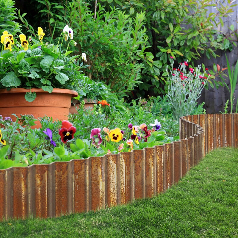 LAVEVE Corrugated Metal Garden Edging - 6"" x 40' Pre-Rusted Landscape Edging Border for Lawn  Flower Bed  Garden Fence  Paver Edging - Image 4